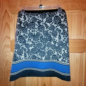 Raffaella Skirt Black and Blue Lace Look Rosettes Floral Pattern Women's Size 4